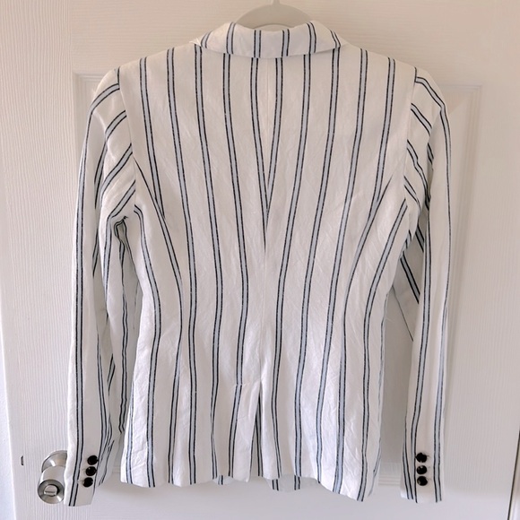 Linen blazer with blue and black stripes, size 2 - Picture 3 of 7